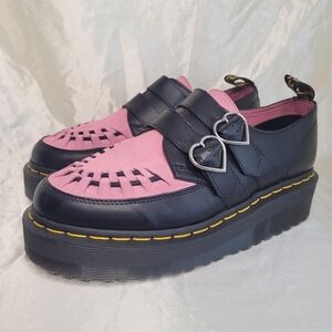 Dr. Martens x Lazy Oaf pink/black suede leather platform creeper shoes